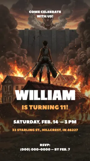 Epic Anime Birthday Invitation | Attack on Titan Editable Template