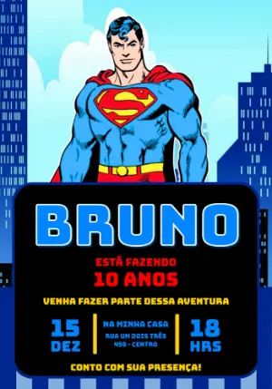 Convite de Aniversário Super-Homem Clássico para Editar