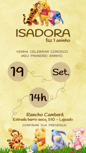 Convite Ursinho Pooh Primeiro Aninho Editável Online
