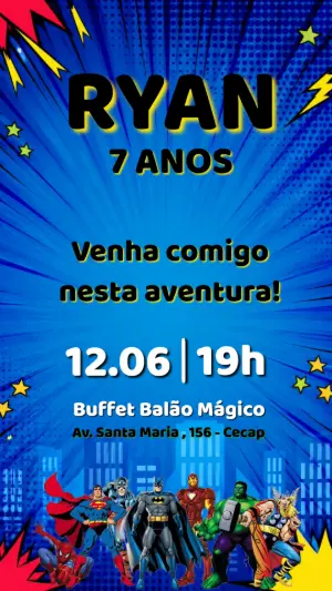 Convite de Aniversário Super Heróis da Marvel Editável