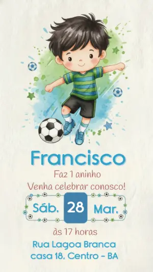 Convite Digital Aniversário Menino Futebol para Editar