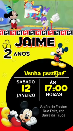 Convite Animado Aniversário Turma do Mickey para Editar