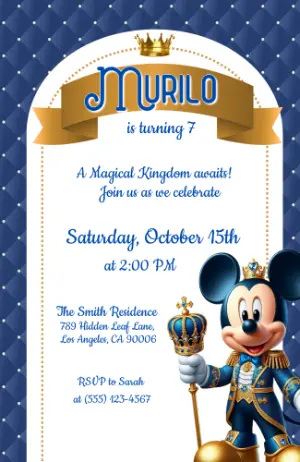Royal Mickey Prince Birthday Invitation - Editable Template