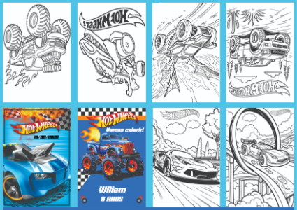 Livrinho de Colorir Hot Wheels Editável para Aniversário
