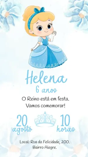 Convite Animado Aniversário Cinderela para Editar Online