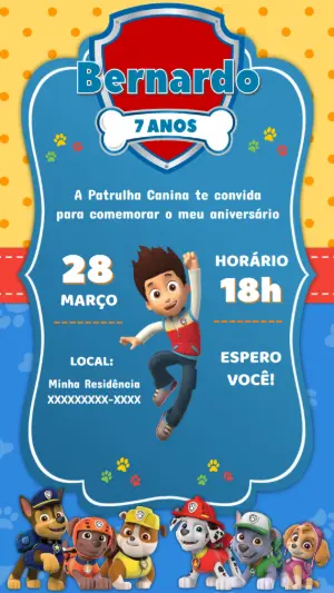 Paw Patrol Birthday Invitation – Static – Tali Convites