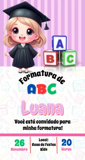 Convite Digital Formatura ABC Menina Loira Editável