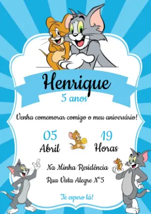 Convite de Aniversário Tom e Jerry para Editar Online