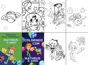 Livro de Colorir Aniversário Espacial para Editar Online