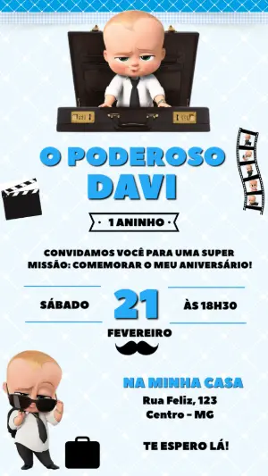 Convite de Aniversário Poderoso Chefinho Azul Editável