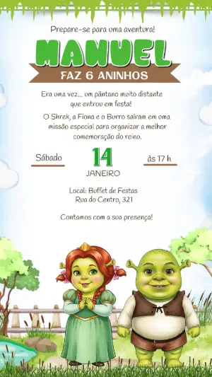 Convite de Aniversário Infantil Shrek Baby Editável