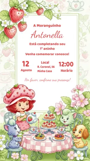 Convite de Aniversário Moranguinho Clássica para Editar Online