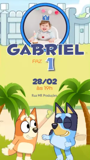 Convite Animado Bluey: Vídeo de Aniversário Infantil Editável