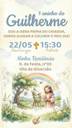Convite menino, O Maior Pintor do Mundo Aquarela Editável