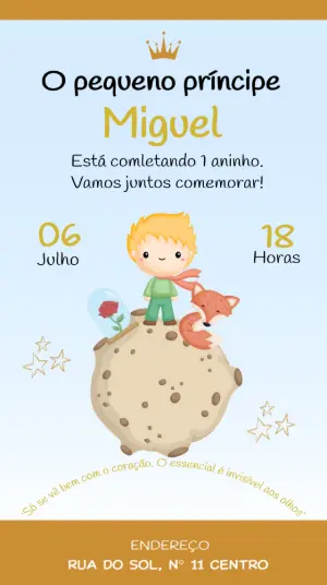 Convite de Aniversário O Pequeno Príncipe Editável