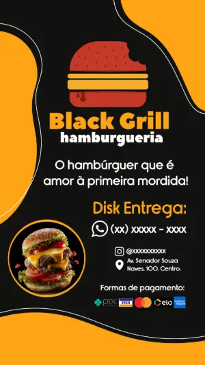 Cartão de Visita Hamburgueria com Foto para Editar Online