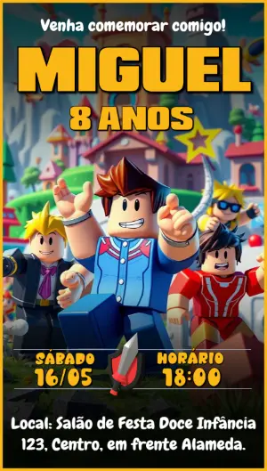 Invito di compleanno Roblox – Statico – Idesign Personalizados