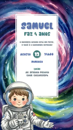 Convite de Aniversário Astronauta para Editar Online