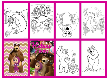 Mini Livro de Colorir  Masha e o Urso com Desenhos para Colorir Editável