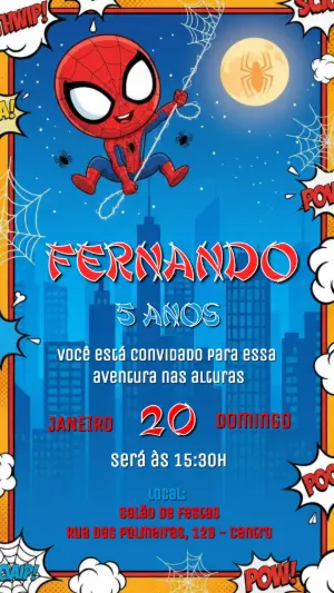 Convite de Aniversário Homem-Aranha Gibi para Editar Online
