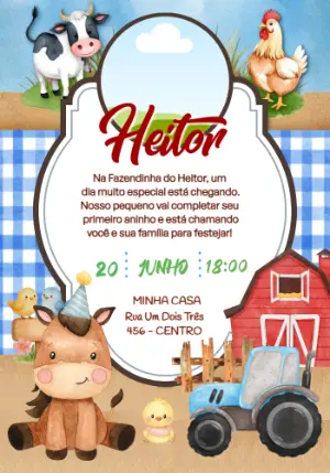 Convite de Aniversário Fazendinha Aquarela para Editar