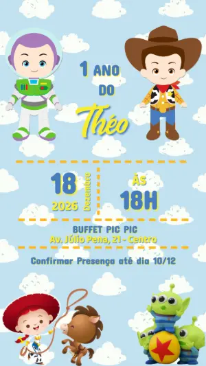 Convite Editável Aniversário Infantil Tema Toy Story