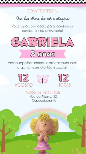 Convite de Aniversário Peanuts e Snoopy Editável para Menina