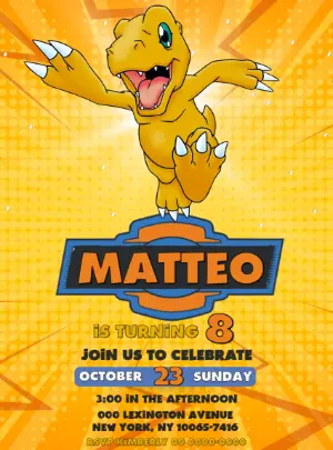 Agumon Birthday Party Invitation | Editable Digital Template