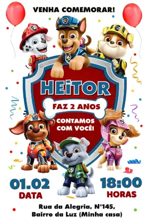 Invito di compleanno Paw Patrol – Statico – Borboleta Convites