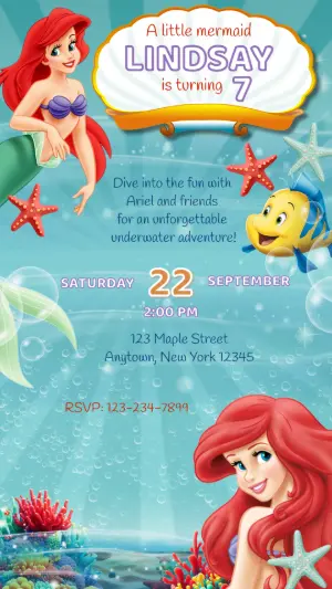 Little Mermaid Birthday Invitation Editable Template