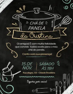 Convite Chá de Panela Estilo Lousa para Editar Online