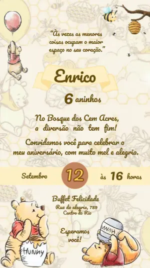 Convite Digital Aniversário Infantil Ursinho Pooh Editável