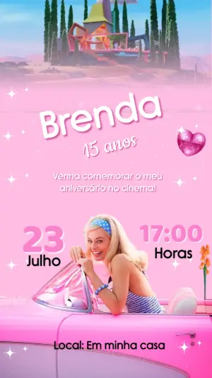 Convite Animado Aniversário Barbie Filme para Editar Online