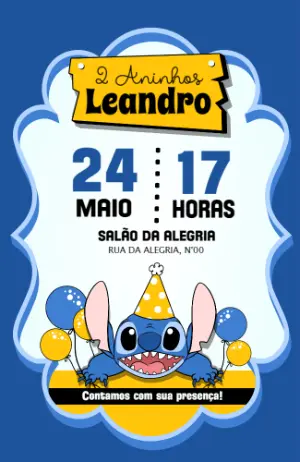 Invitación de cumpleaños Stitch – Estático – On Convites Digitais