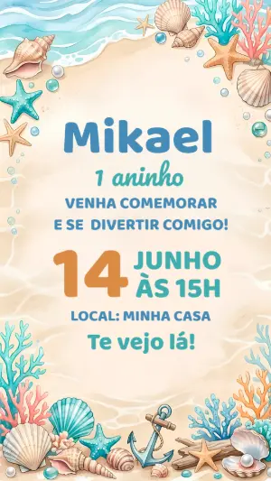 Convite de Aniversário Fundo do Mar Aquarela para Editar