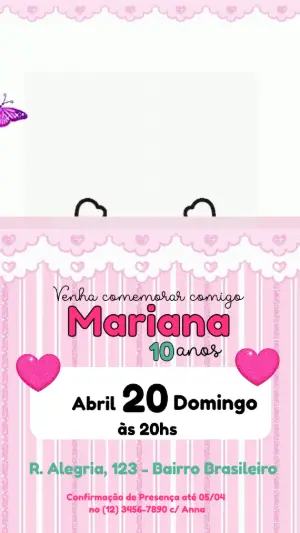 Convite Animado Aniversário Gatinha Rosa Glitter para Editar