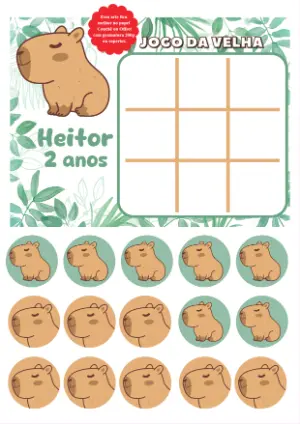 Lembrancinha Jogo da Velha Capivara para Editar Online