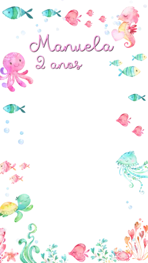 Moldura para Foto Aniversário Fundo do Mar Editável
