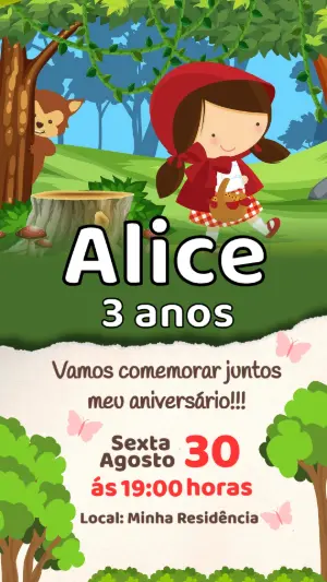 Convite de Aniversário Chapeuzinho Vermelho Editável