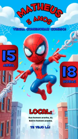 Convite de Aniversário Homem Aranha Infantil para Editar