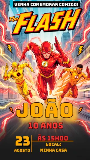 Convite de Aniversário Flash Estilo Quadrinhos Editável