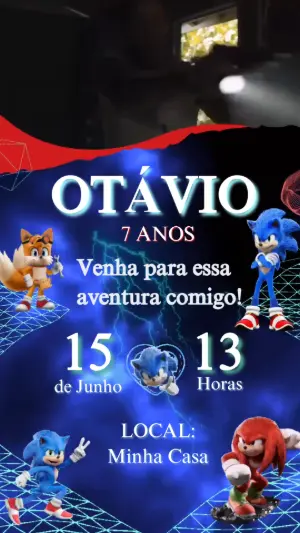 Convite Animado Aniversário Sonic com Personagens para Editar