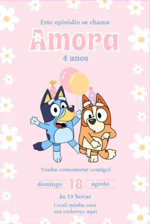 Convite de Aniversário Bluey e Bingo para Editar Online