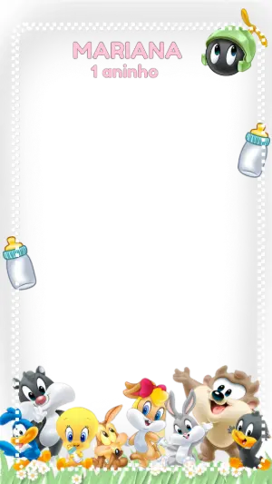 Moldura Aniversário Baby Looney Tunes Menina para Editar