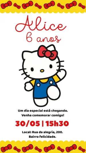 Convite de Aniversário Hello Kitty Vermelho para Editar
