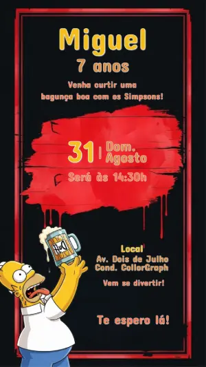 Convite Aniversário Os Simpsons Homer para Editar Online