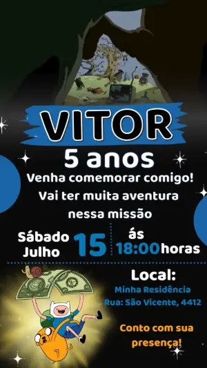 Convite Animado Hora de Aventura: Vídeo de Aniversário para Editar