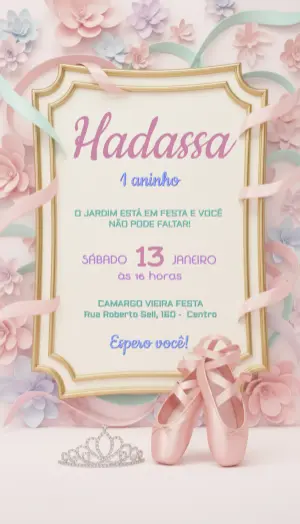 Convite de Aniversário Bailarina Rosa Delicado para Editar