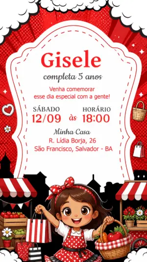 Convite Aniversário Feira Quitandinha e Joaninha Editável