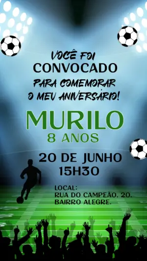 Convite Animado de Aniversário Futebol para Editar Online